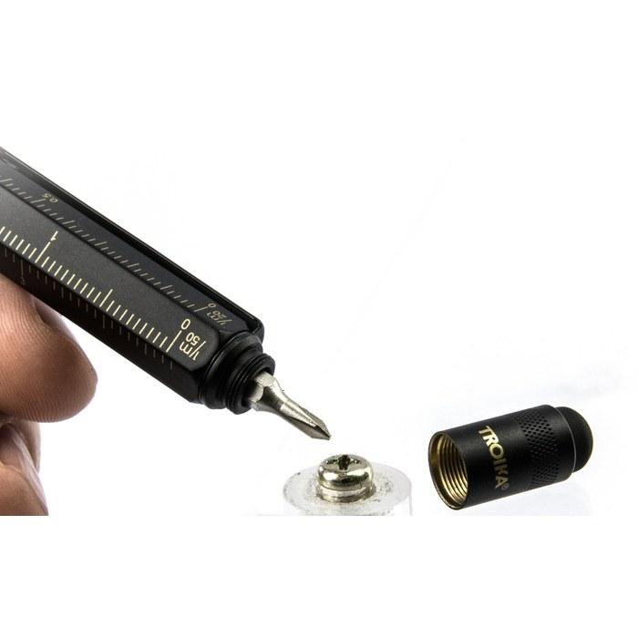 TROIKA Centi Multi-Function Pen with Ruler, Level, and Black/Gold Finish, 1 Count
