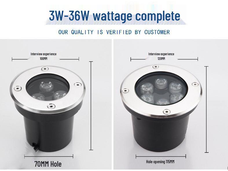 Reflektor do země z nerezové oceli 304, 1W, průměr 65 mm, 3W krajinné světlo se zemním hrotem pro osvětlení dvora.