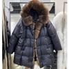 European winter new fur fox fur collar down jacket women's medium and long lace-up waist thickened coat