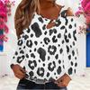 Women Plus Size Fitted Leopard Print Asymmetric Cutout Neck Cold Shoulder Long Sleeve Shirt