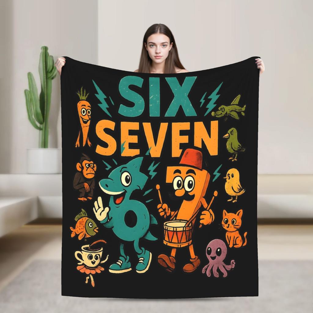 Warm Blanket Travel 67 Six Seven 6 7 Funny Italian Brainrot Gaming Meme Throw Blanket  Flannel Bedspread For Bedroom Bed Cover