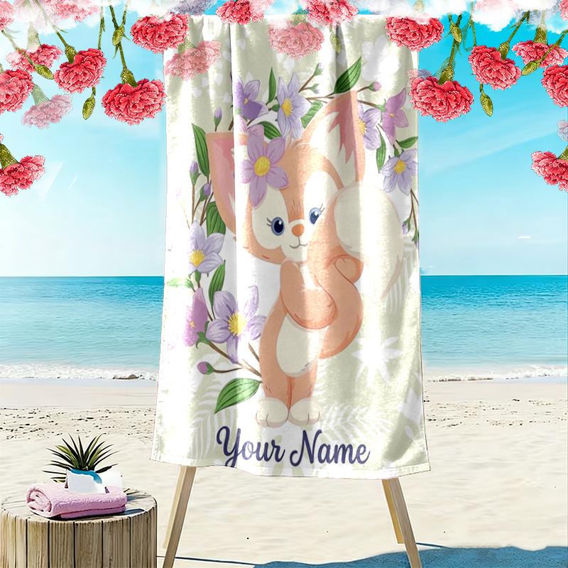 Custom NameFloral Fox Beach Towel Soft Microfiber Summer Towel Quick Dry Absorbent Towel for Beach Swimming Pool Travel