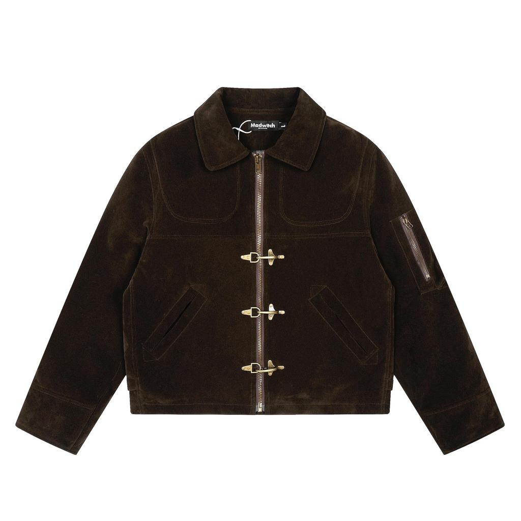 Men's Vintage Distressed Faux Suede Jacket with Airplane Buckle - Retro Autumn Style