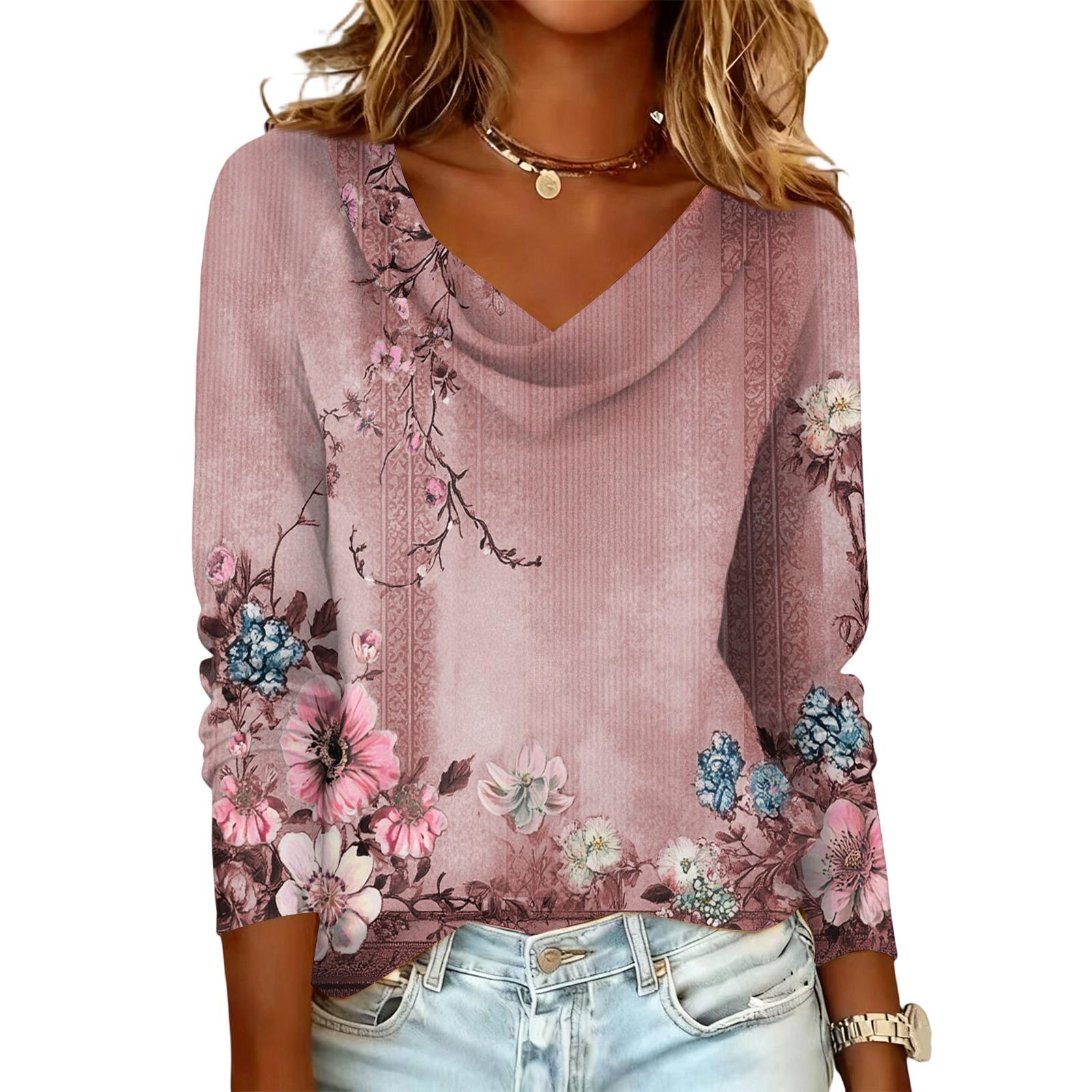 

Жіночий повсякденний та модний пуловер з довгим рукавом та квітковим принтом XL кавун червоний колір