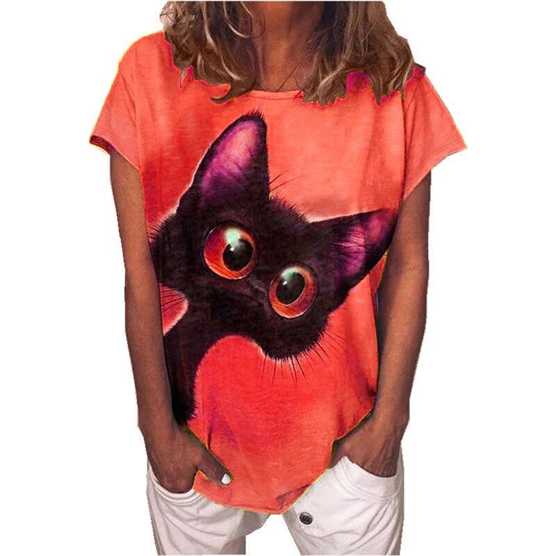 Summer Cat 3D Print T-Shirts Women's Casual Round-Neck Short Sleeve T Shirt Harajuku Tees Y2k Tops Female Streetwear Clothing