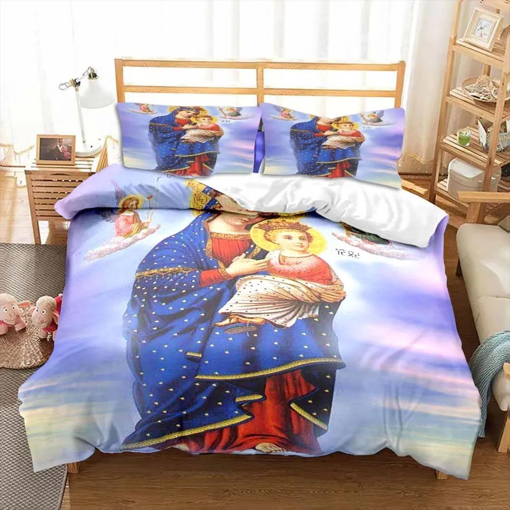 Jesus Virgin Mary Theme Kids Bedding Set Polyester Duvet Cover With Pillowcase For Children Room Decor
