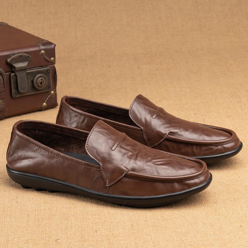 Men s Trendy Leather Loafers - Versatile & Breathable British Style Driving Shoes 45 коричневый