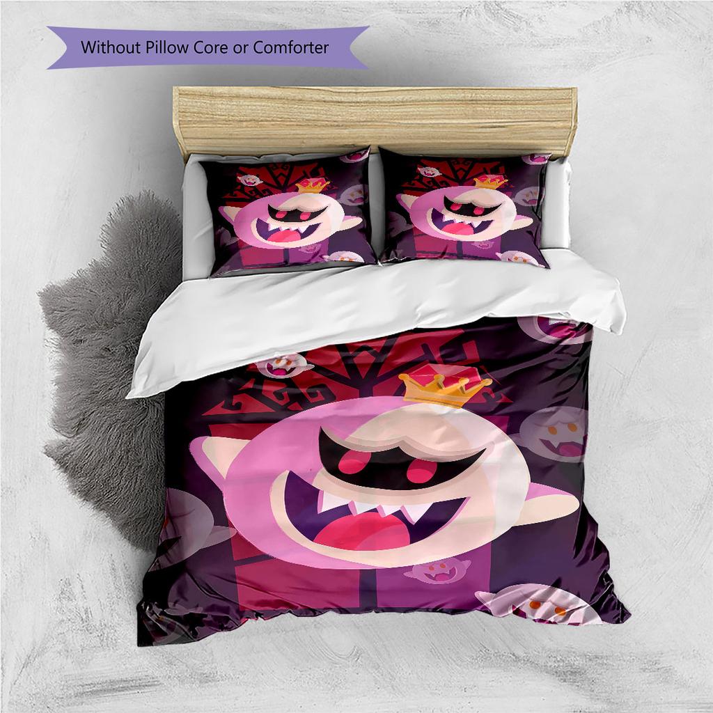 Boo Mario Pattern Bedding Home Decoration Birthday Gift ( 1 Duvet Cover + 2 Pillowcase, Without Core),fan Merchandise.