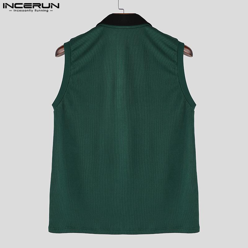 INCERUN Canotte a Costine Casual Larghe da Uomo con Risvolto Scollo a V Senza Maniche Cuciture