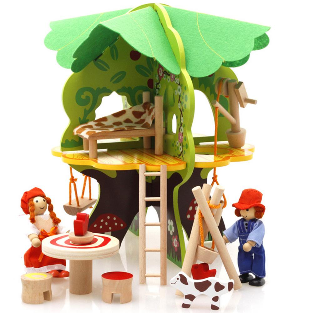 Childern Manual Wooden Play House Toy 3D Building Tree House Model Early Education Puzzles Toy