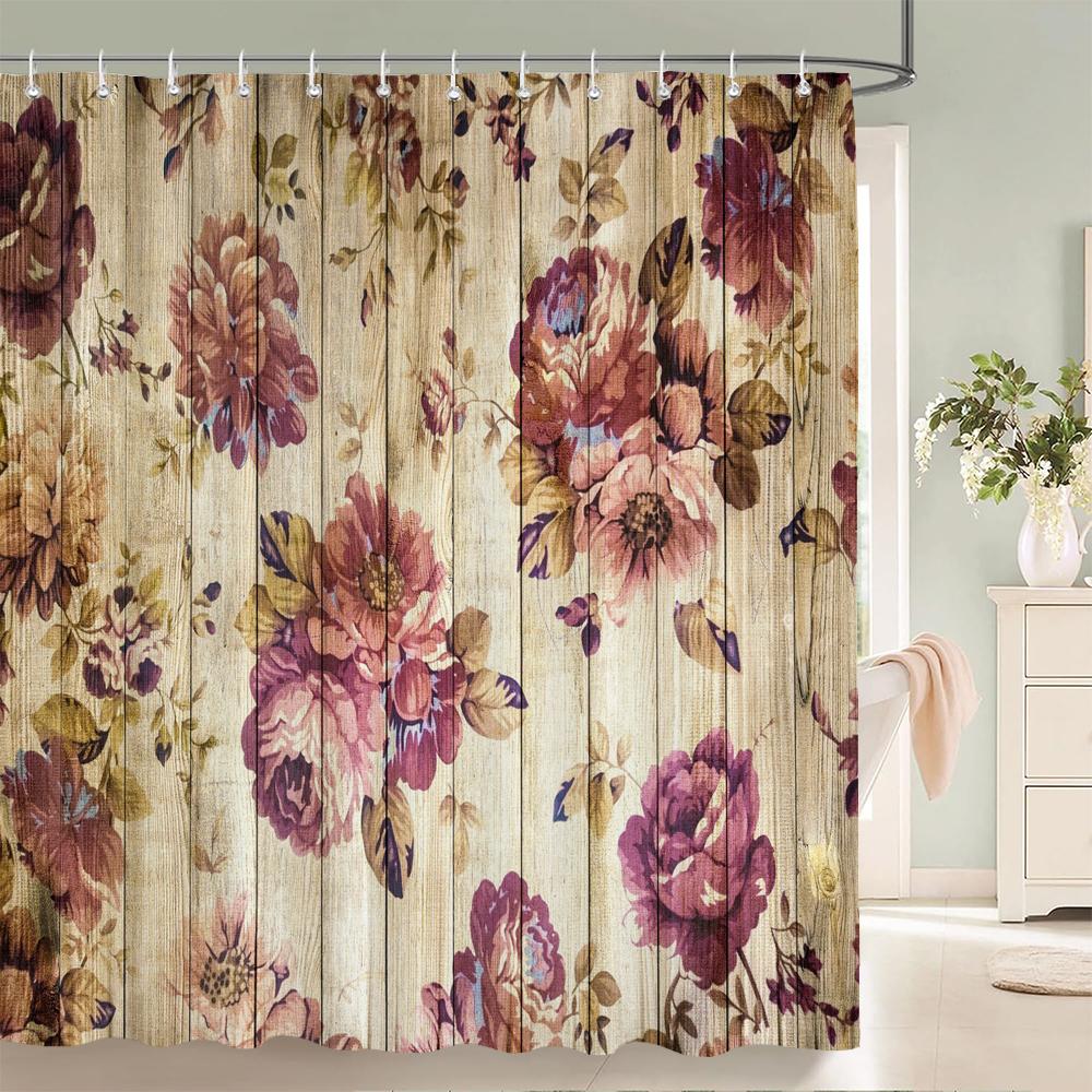 1 Pc Sunflower Patterned Polyester Material Shower Curtain Waterproof Fabric, Flowers Print Bathroom Curtain Partition Curtain