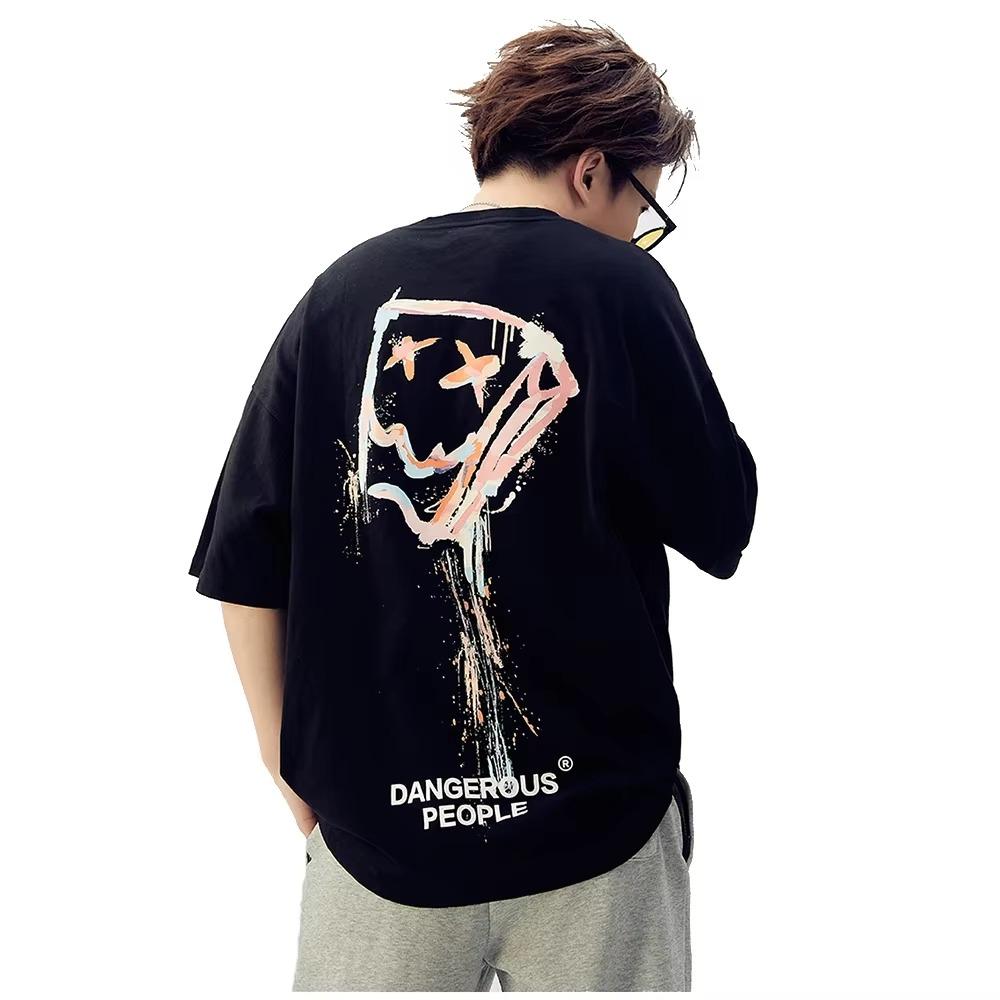 2024 Summer Hot Selling Men's T-shirts Short Sleeved 100% Cotton Splashing Ink Paper Bag People Funny Printed Women T-shirt Tops