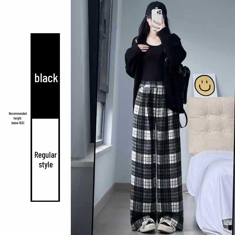 

Vintage Blue Coffee Plaid Fleece Pants for Women - Autumn/Winter Collection Medium