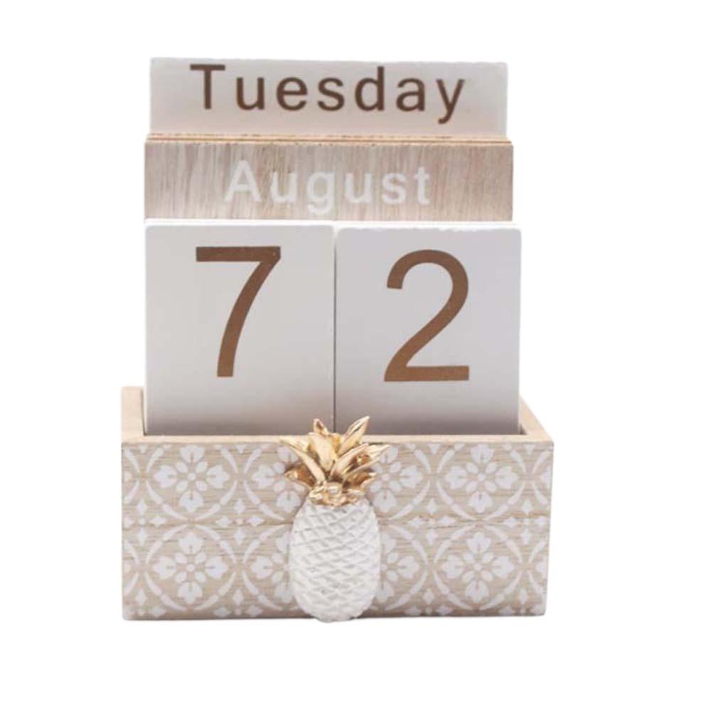 Cactus Wooden Perpetual Calendar Pineapple Date Display Ornament Desk Calendar Ornament  Study