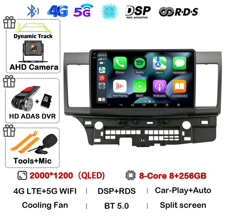 Android 14 Carplay Auto Car Radio For Mitsubishi Lancer 10 CY 2007-2017 Multimedia Video Player WIFI+4G GPS Stereo Head Unit DSP