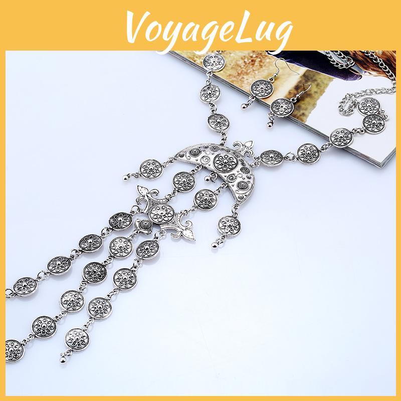 Vintage Coin Tassel Necklace Set With Alloy Gold Silver Finish For Fashion Enthusiasts