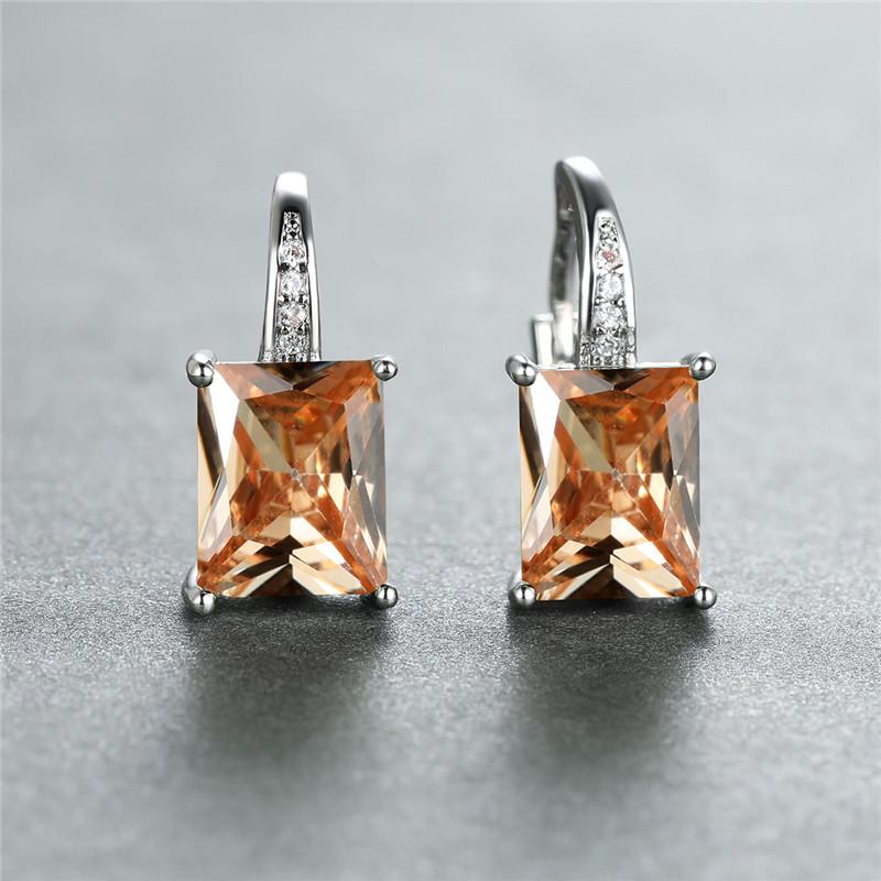 Female Luxury Crystal Zircon Square Stone Hoop Earrings Boho Silver Color Engagement Wedding  For Women Gift