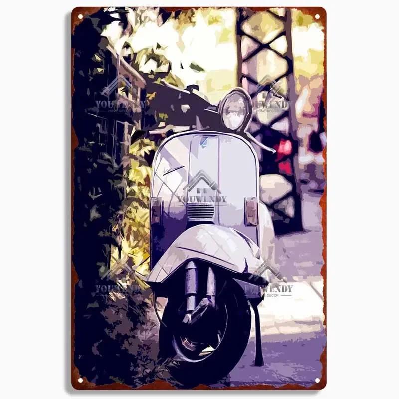 Retro plechová cedule pro domácí dekoraci, Vintage kovový plakát Vespa, Bar, Klub, Motocyklová garáž Nástěnná dekorace, Značka