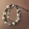Crystal Star Pentagram Pearl Beaded Bracelet for Women Vintage Aesthetic Charm Double Layer Chain Bracelet Jewelry Gift