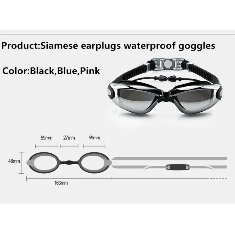 Professional Swimming Goggles Swimming Glasses with Earplugs Nose Clip Electroplate Waterproof Silicone