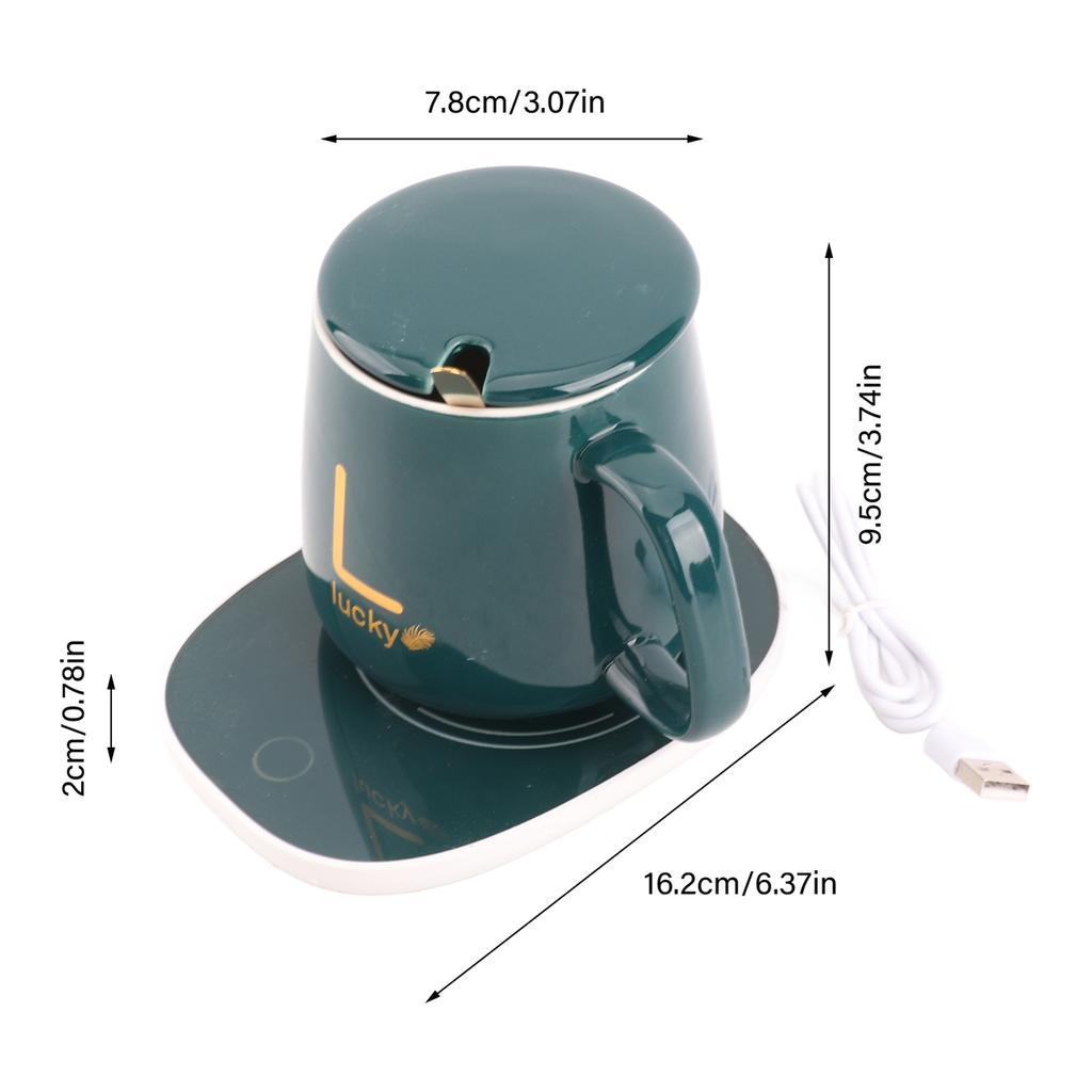 Taza de Café y Set de Almohadilla Calentadora de Temperatura Constante 380ML Taza de Café de Cerámica 55 Grados Constante