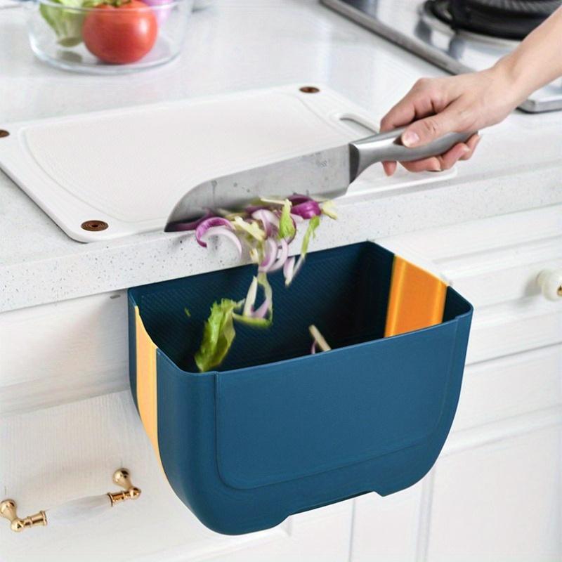 1pcs New Kitchen Wall-mounted Foldable Trash Can Household Plastic Hanging Debris Storage Barrel Multi-function Cabinet Door Hanging Type