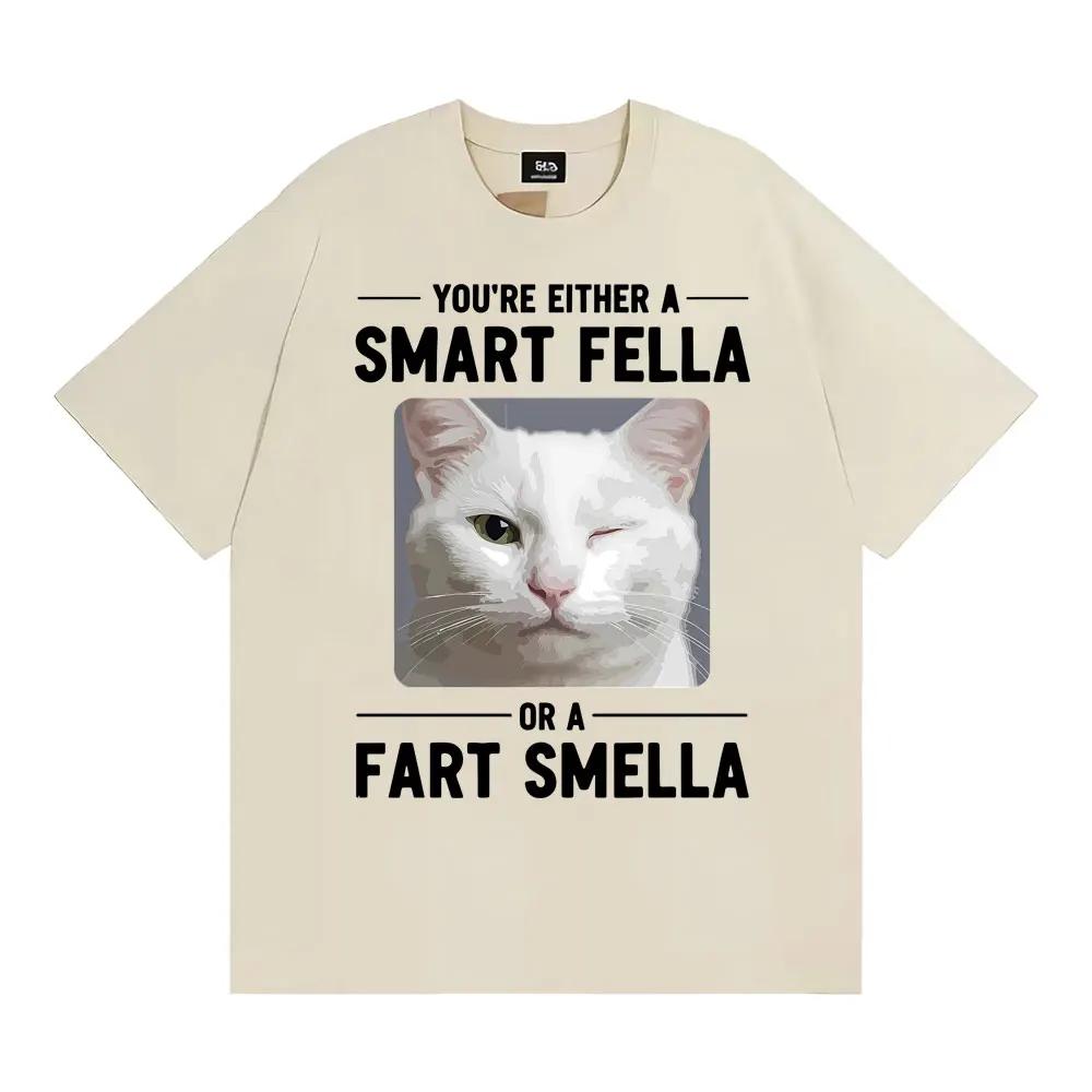 

Winking Cat Smart Fella or A Fart Smella Graphic Tshirts Unisexs Women Clothing Retro Summer Short Sleeve Cotton Casual T Shirt S