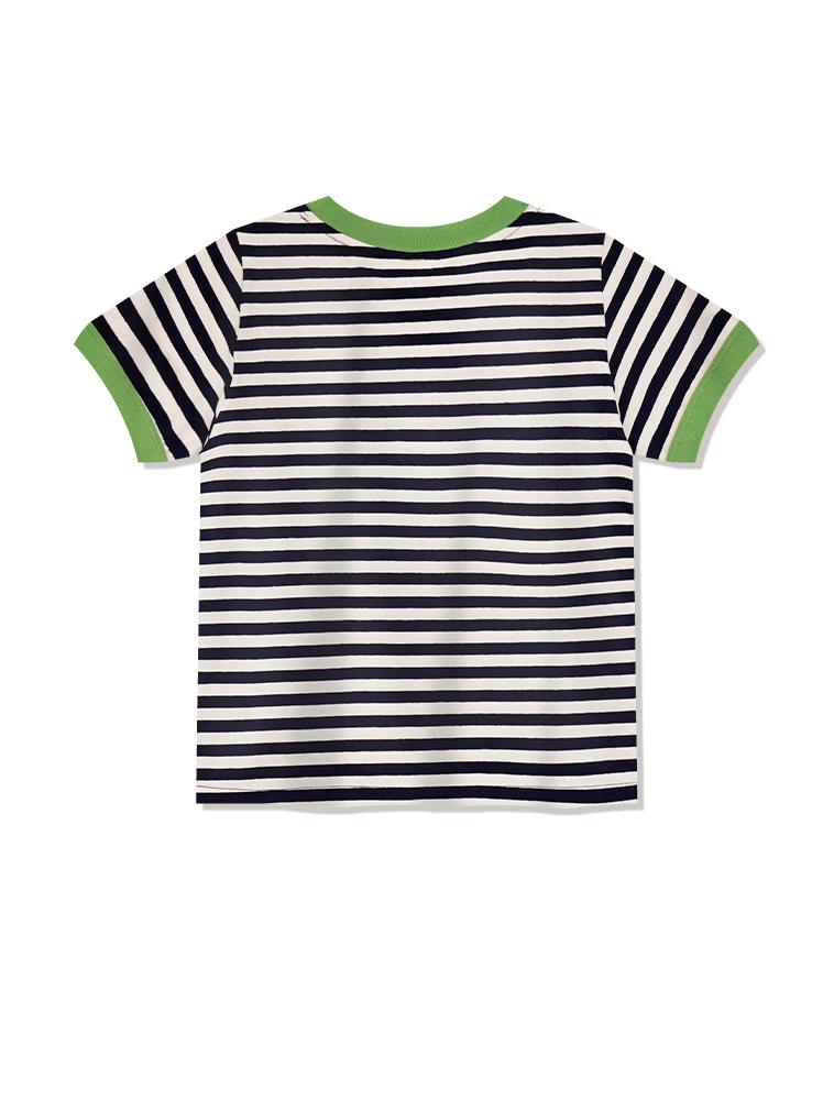 LA MAISON STUDIO Maison Dog Stripe Ringer Short Sleeve Navy(Fcg2Ts762W)