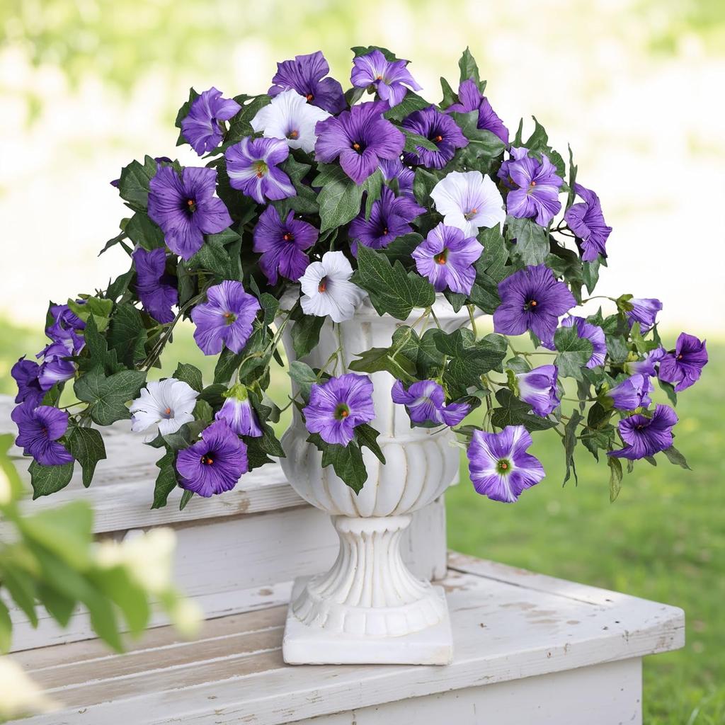 Artificial Flowers for Outdoors  1PCS Spring Faux Morning Glory Look Real Silk Flowers for Outside Planter UV Resistant Fake Flowers