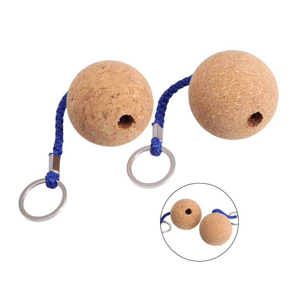 Round Floating Cork Keyring Ball Wooden 2pcs Accessories