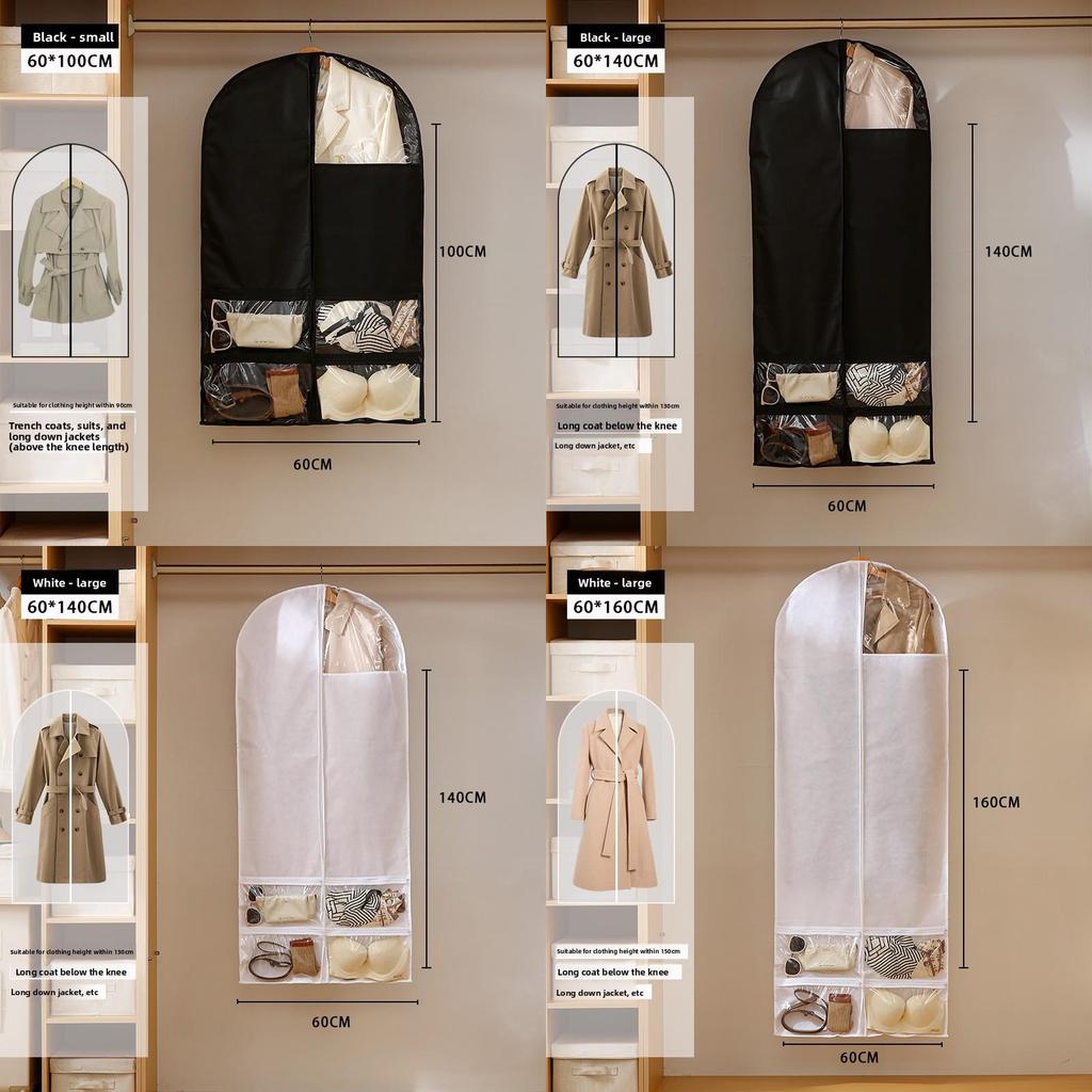 Non Woven Fabric Wardrobe Dust Cover With Multi Pocket Storage For Home And Travel Use