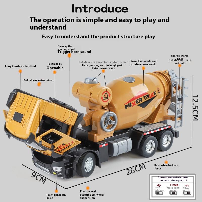 1/36 Large Alloy Mixer Truck Model with Sound and Lighting Engineering Truck Children's Toys, Durable and Suitable for Boys Gifts