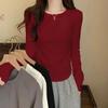 270G Threaded German Velvet, Solid Color Bottoming Shirt for Women's Autumn and Winter New Round Neck Long-sleeved T-shirt Warm Ins Top