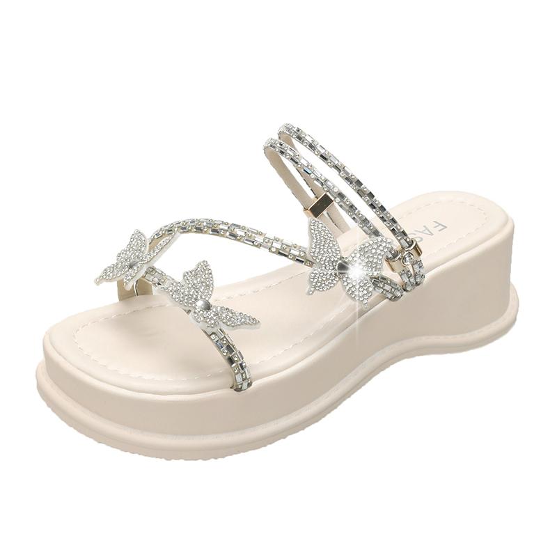 Fashion Ladies Shoes on Sale 2025 Summer Women’s Thick Sole Crystal Butterfly Sandals Round Toe Fashion Beach Outdoor & Classics Shoes