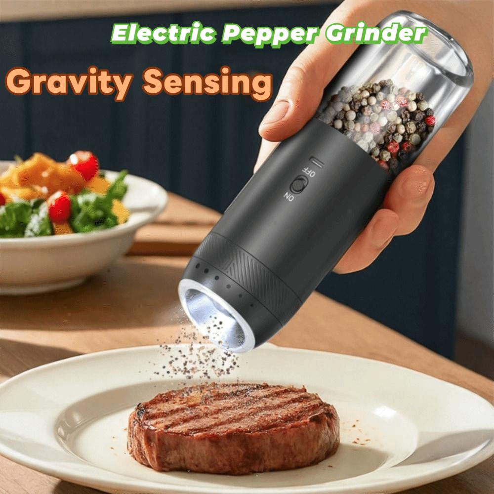 2PCS Gravity Sensing Electric Salt and Pepper Grinder Adjustable Burr Spice Mills Steak