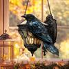 Raven On Lantern Acrylic Suncatcher Faux Stained Glass Window Wall Hanging Ornament Gothic Crow On Lamp Halloween Decor for Dark Academia Home Decor