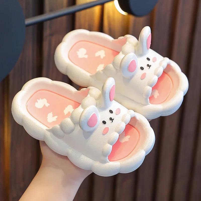 Kids Summer Cute 3D Rabbit Slippers Non Slip Breathable Soft Home Bathroom Sandals For Girls