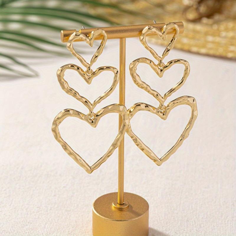 Europe and The United States Fashion Gold Color Pleated Heart Drop Earrings Ladies Personality Trend Jewelry Accessories