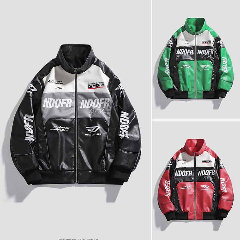 Chaqueta de Cuero de Carreras para Hombre 2025 con Estilo de Color de Contraste: Abrigo estilo Hong Kong