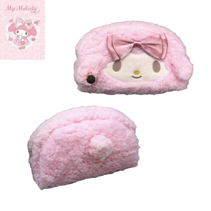 Cute Sanrio Melody Plush Pencil Bag Girl Cartoon Makeup Bag