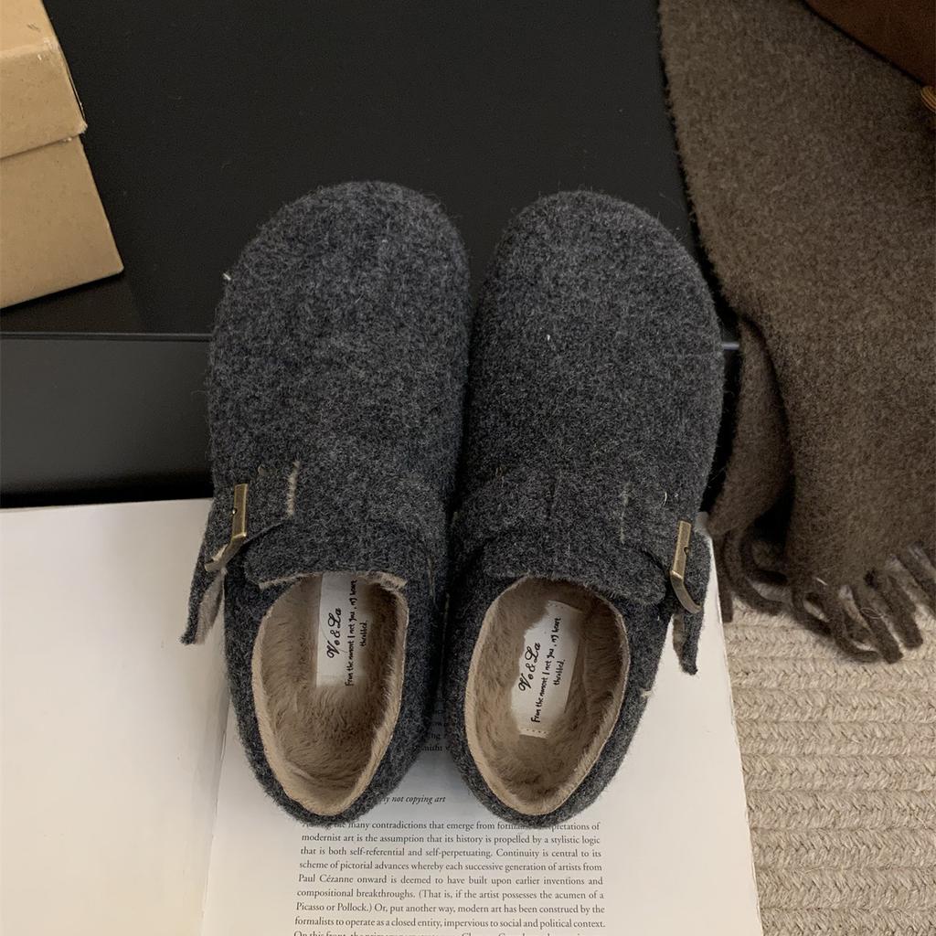 Boken Shoes Women's Thick Soled Warm Cotton Shoes Winter New Fur Shoes Women's Outerwear Woolen Single Shoes