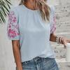 Ladies Summer  Embroidery Short Sleeve O Neck Casual Pullover Blouse Shirt Top