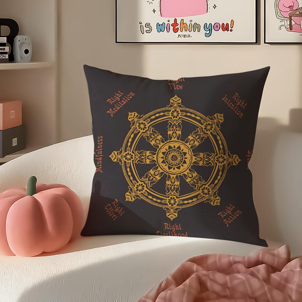 Sacred Religious Symbol DDharmacakra Cushion Cover Pillowcase Short Plush Invisible zipper Room Sofa Cushion Cover