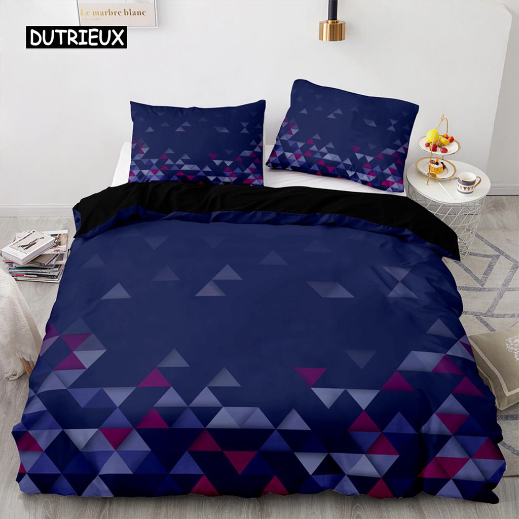 Red Glowing Polygonal Grid Pattern Bedding Set, 135×200 Duvet Cover Set With Pillowcase, 260×220 Quilt CoverBlack Blanket Cover