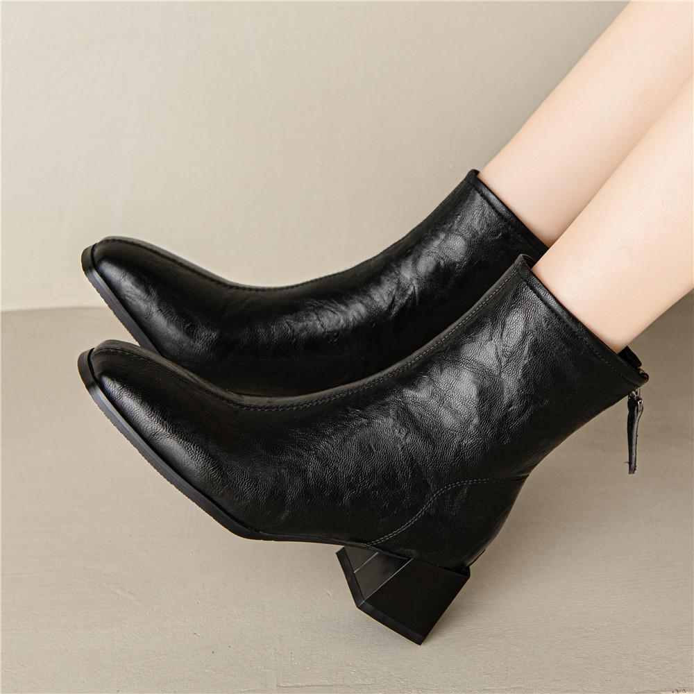 Fashion 2025 Autumn PU Leather Women Ankle Boots Back Zipper Close Modern Boots Thick High Heels Shoes Woman Boats Botines Mujer 32-43