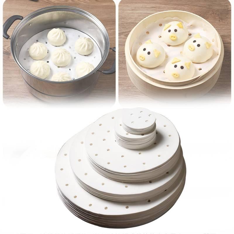 Disposable 100pcs Perforated Bamboo Steamer Liner Round Non Stick Paper Fryer