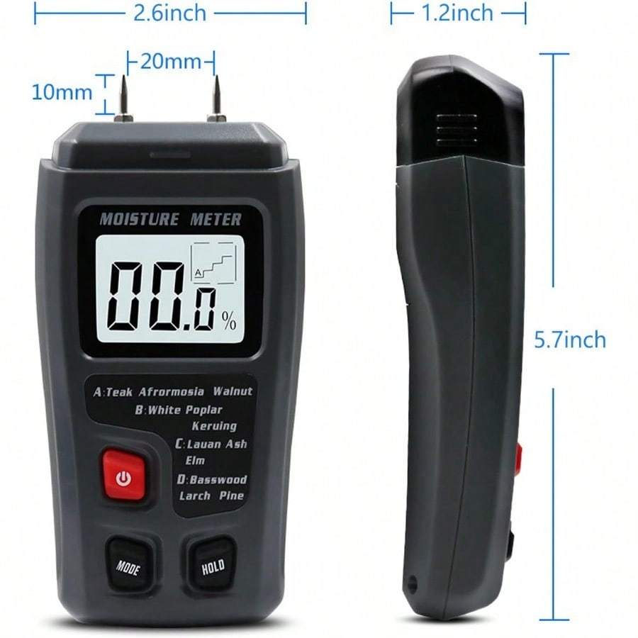 Digital Wood Moisture Meter Wood Humidity Tester Hygrometer Timber Damp Detector Large LCD Display (Grey)