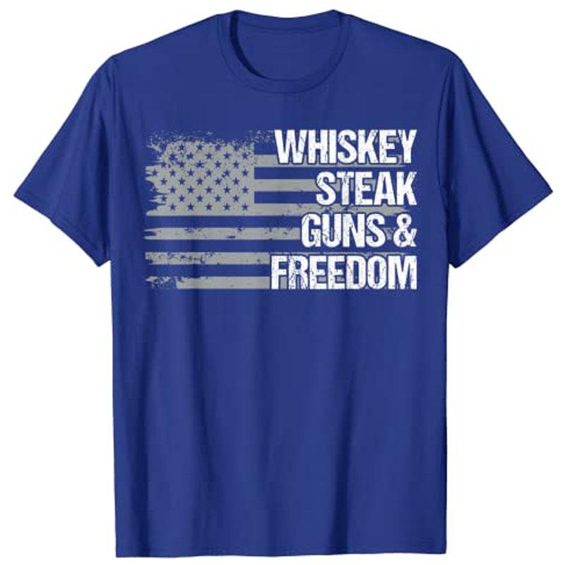Dad Grandpa Veteran US Flag Whiskey Steak Guns Freedom TShirt Customized Products Unisexs Fashion Fathers Day Novelty Gift Tees S