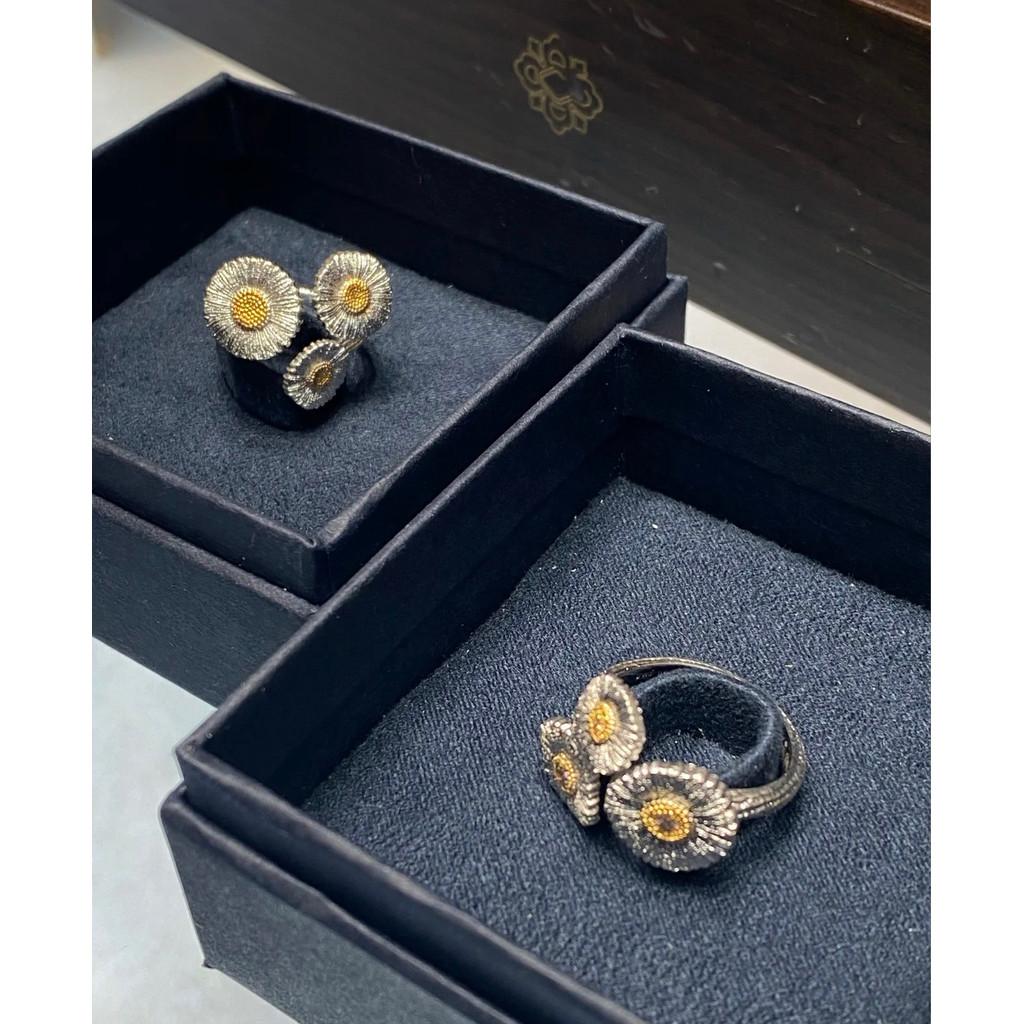 Daisy Ring Italian high-end jewelry brand retro palace style Ring with aurous 18k thick gold color separation electroplating