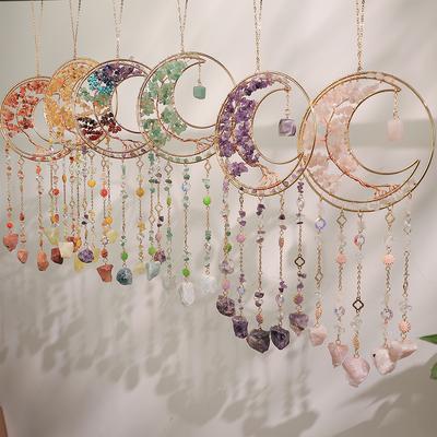 High-End Colorful Crystal Stone Dream Catcher Wind Chime Sun Catcher Decoration for Room Balcony Hanging Ornament Home Decor